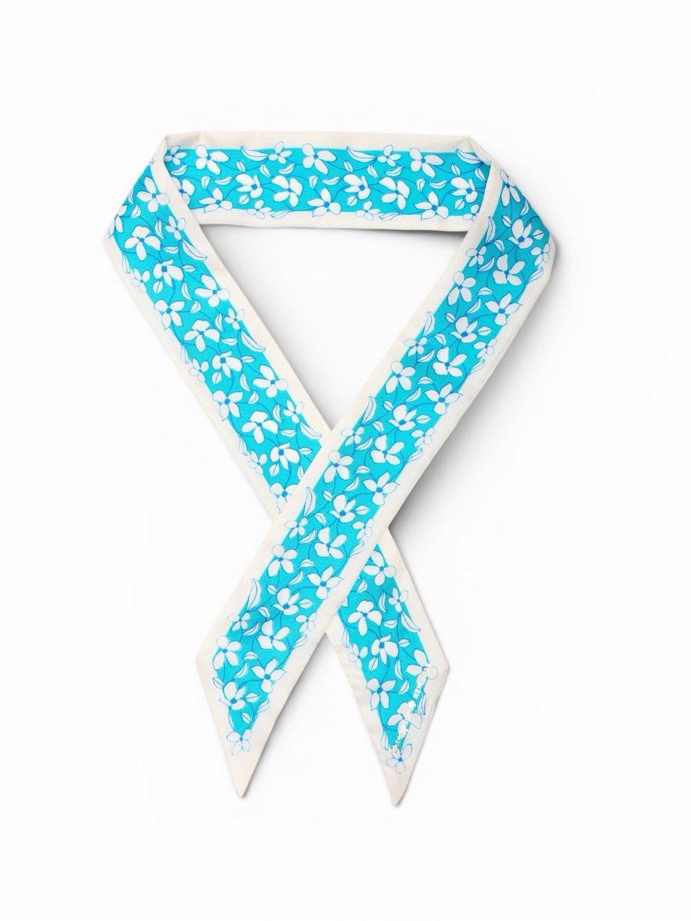 Kate Spade Floral Vines Silk Skinny Scarf Riveria Blue